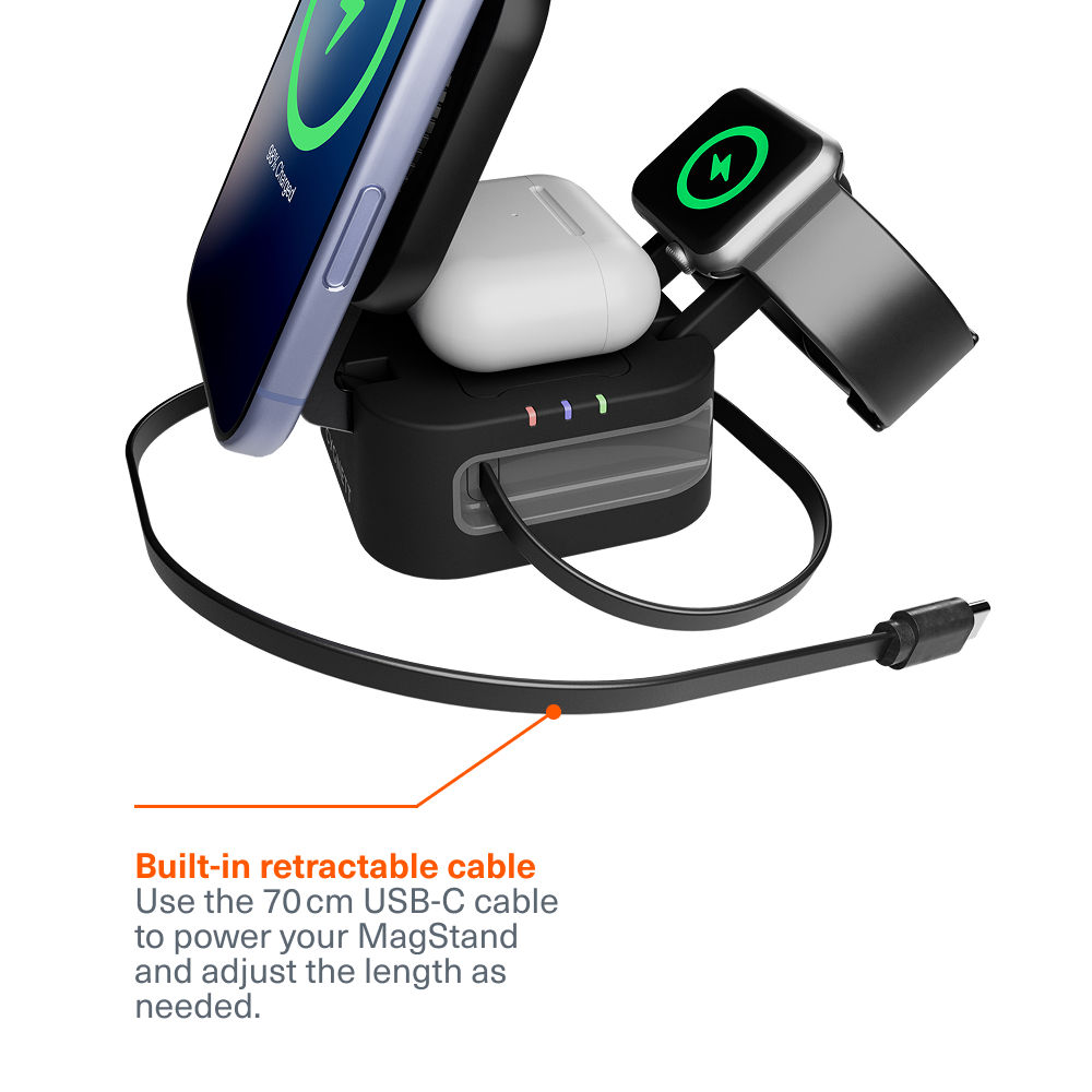 3-in-1 Foldable Wireless Charger with Retractable Cable