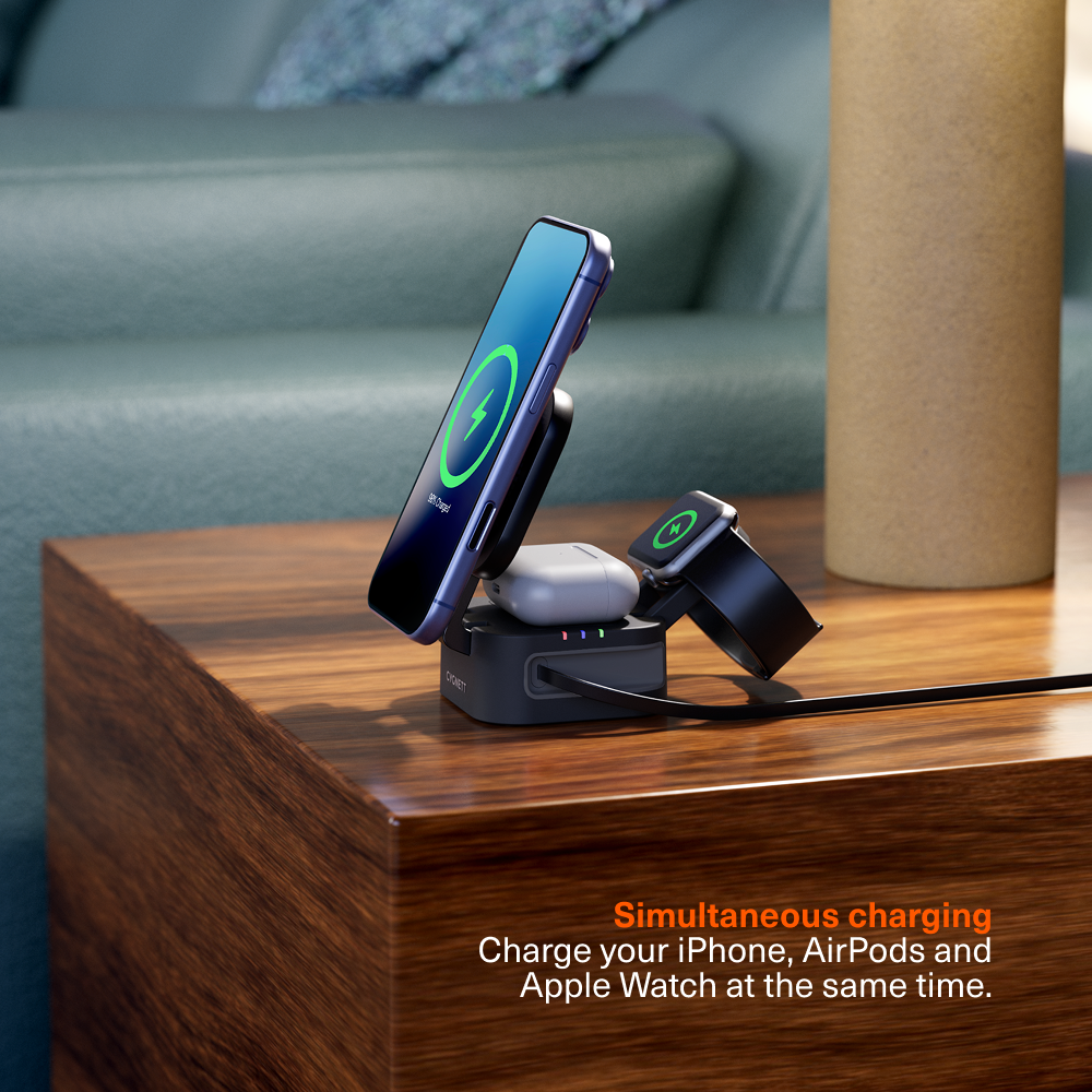 3-in-1 Foldable Wireless Charger with Retractable Cable