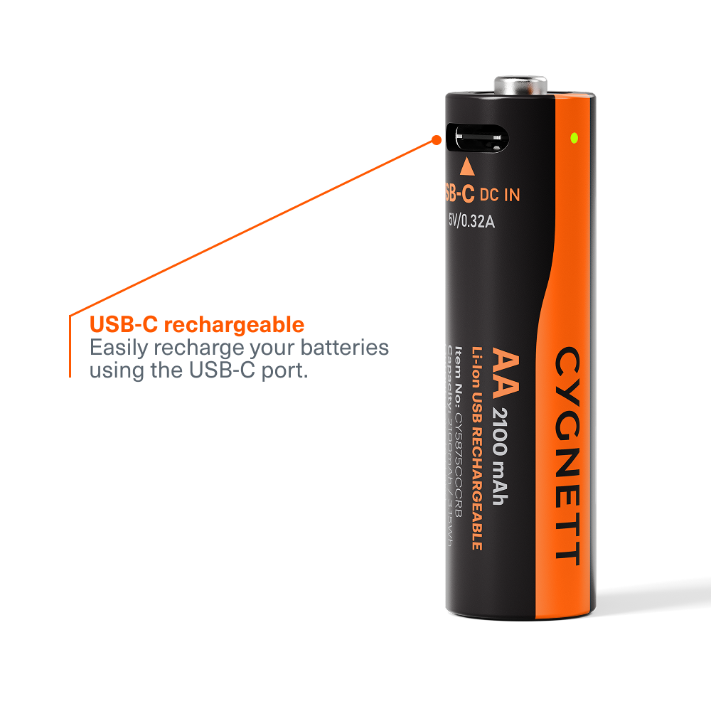 AA USB-C Rechargeable Li-ion Battery (4 Pack)