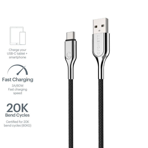 USB-C to USB-A Cable (USB 2.0) Braided Black 1m - Cygnett (AU)
