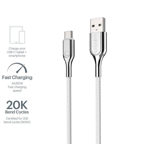 USB-C to USB-A Cable (USB 2.0) Braided White 1m - Cygnett (AU)