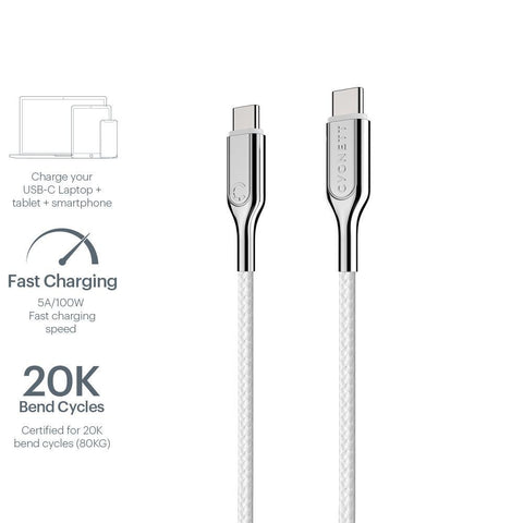 USB-C to USB-C Cable (USB 2.0) Braided White 1m - Cygnett (AU)